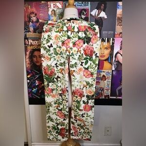 Boston Proper Leaf Print Pants - Green and White